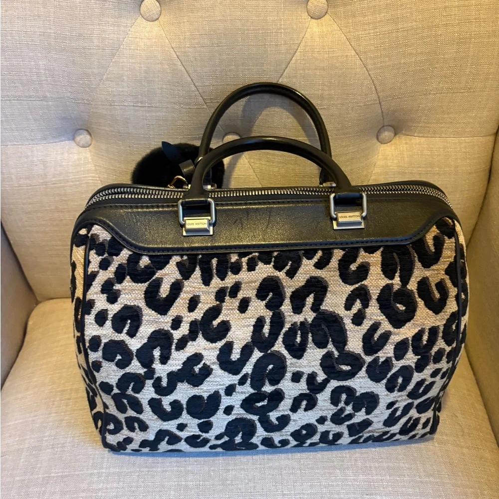 Louis Vuitton Leopard Print Satchel with Black Accents